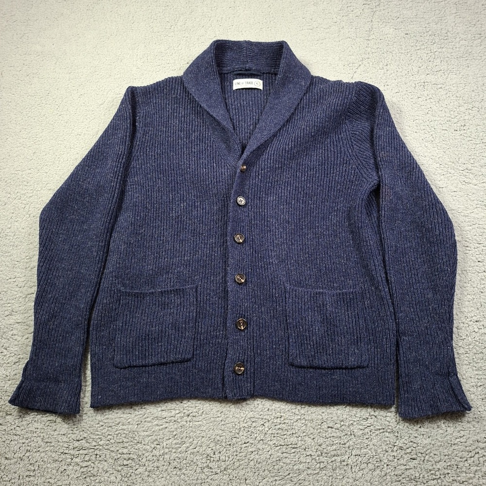 Line of Trade Mens XL Shetland Wool Shawl Collar Cardigan Sweater Navy Preppy